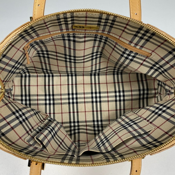 Burberry Check Pattern Leather Handbag Beige - Picture 5 of 5